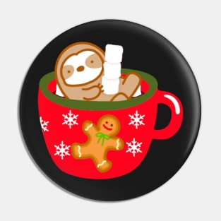 Cute Christmas Hot Chocolate with Marshmallow Sloth Pin