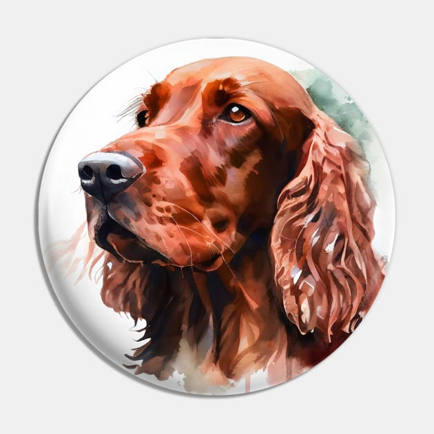 Red Irish Setter Watercolor Portrait Pin by designs4days