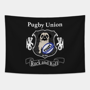 Pugby Union Funny Rugby Pug Design for Dog Lovers Tapestry