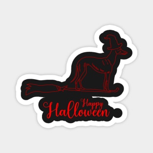 Happy Halloween italian greyhound with Witch broom and Witch hat Magnet