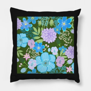 Blue poppies on green Pillow