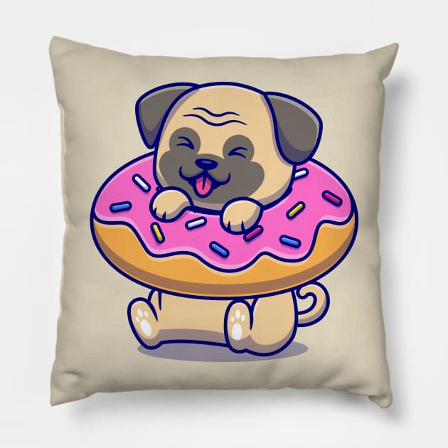 Cute Pug With Doughnut Pillow by Catalyst Labs