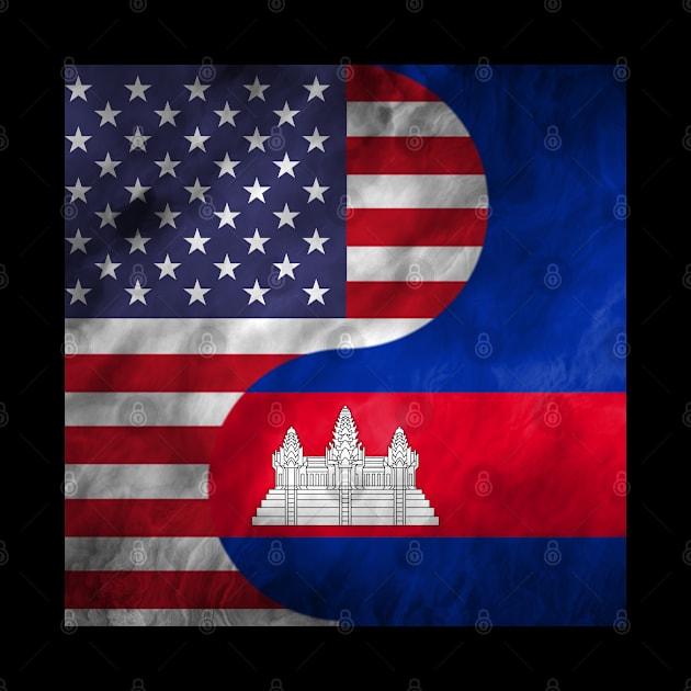 USA and Cambodia Dual Flag Yin Yang Combination by Family Heritage Gifts