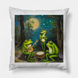 Goblincore Oil Painting Frog Orchestra Pillow