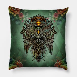 Awesome owl with roses Pillow