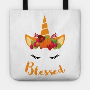 Unicorn Thanksgiving Women and Toddler Fall T-Shirt blessed Tote