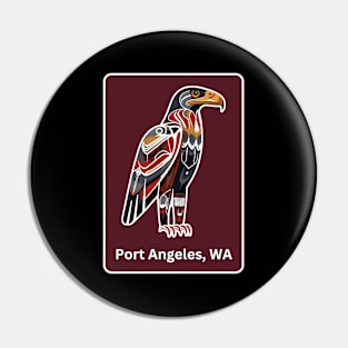 Port Angeles Washington Native American Indian American Red Background Eagle Hawk Haida Pin