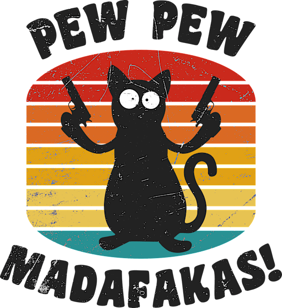 Pew Pew Madafakas Shooting Cool Cat Funny Kids T-Shirt by Cosmic Art