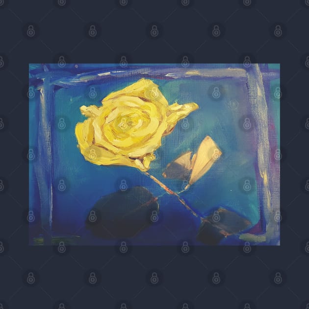 Original Yellow Rose with a blue background by PrintDesignStudios