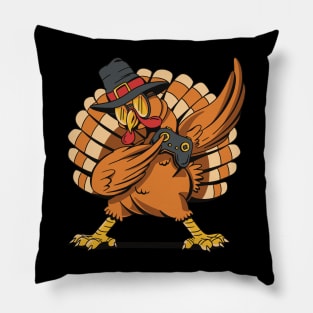 Funny Dabbing Turkey Holding A Joystick Thanksgiving Day Pillow