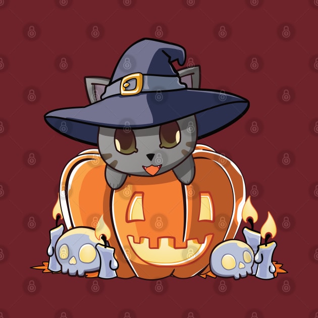 Grey cat in a pumpkin by Myanko