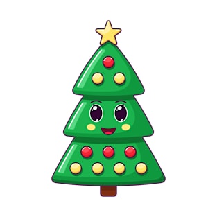 Cartoon Kawaii Christmas Tree with Cheerful Face T-Shirt