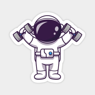 Cute Astronaut Lifting Barbell Magnet