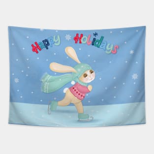 Winter bunny: Happy Holidays Tapestry