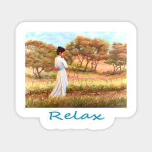 Woman girl walking in vineyard zen yoga buddhism Magnet