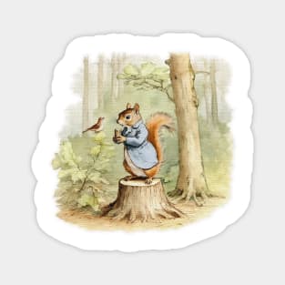 a squirrel and a bird in the woods Magnet