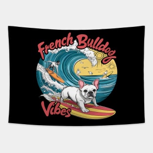 Surfing French Bulldog Catches Wave Tapestry