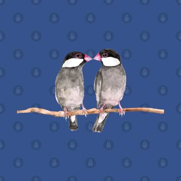 Two kissing Java sparrows by Bwiselizzy