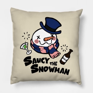 Saucy The Snowman - Frosty Humor - White Outlined, Color Version 4 Pillow