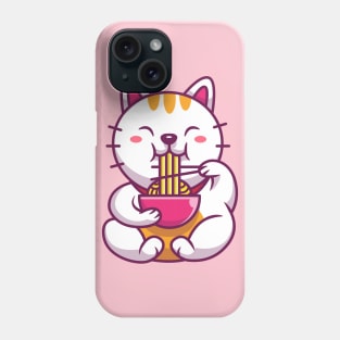 Cute Cat Eating Noodle With Chopstick Cartoon Phone Case