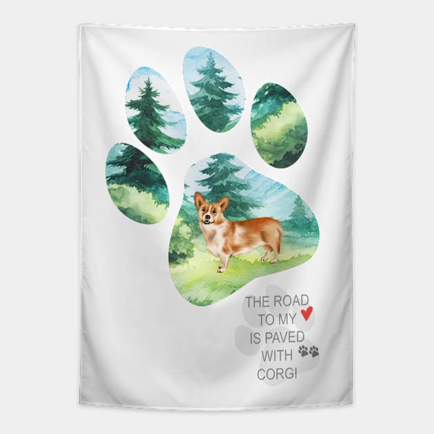 Pawprint Corgi Tapestry by Amanda Jane