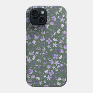 Purple Watercolor Flowers on Green Phone Case