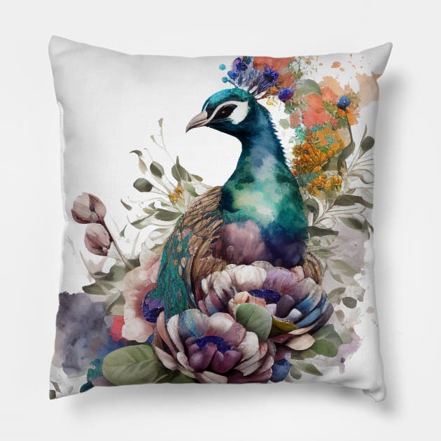 Peacock Floral Pillow by Mixtgifts