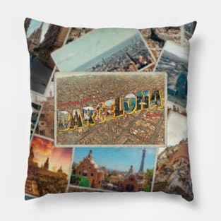 Greetings from Barcelona in Spain vintage style retro souvenir Pillow