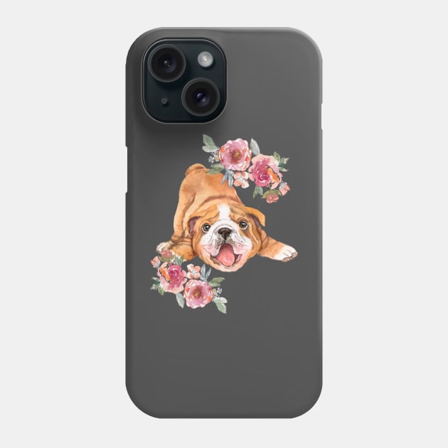 Cute English Bulldog Puppy Watercolor Art Phone Case by AdrianaHolmesArt