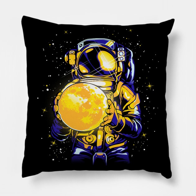 Astronaut With Glowing Moon Planet Space Pillow by Foxxy Merch