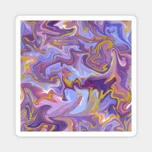 Fantasy Unicorn with Gold Silk Marble - Lilac Purple, Cornflower Blue, and Soft Pink Liquid Paint Pattern Magnet