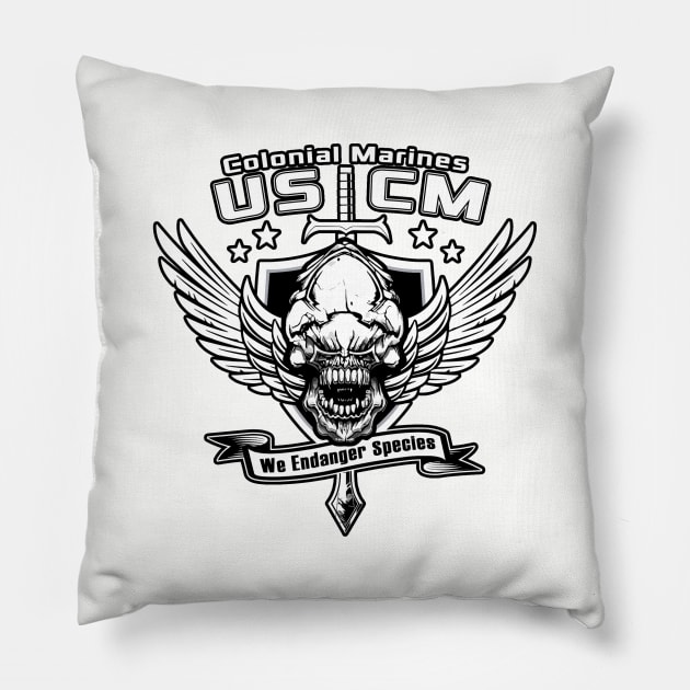 Colonial Marines Logo (Alt Print) Pillow by Miskatonic Designs
