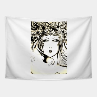 ART PRINT NOUVEAU HEAD FLORAL CRAFTS SKETCH Tapestry