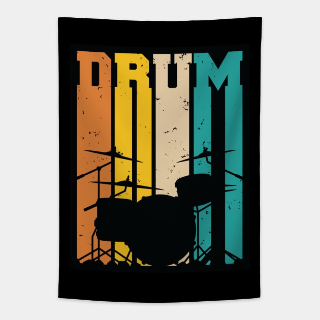 Retro Drum Set Silhouette Illustration Tapestry by hobrath