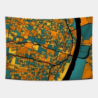 St. Louis Map Pattern in Orange & Teal Tapestry