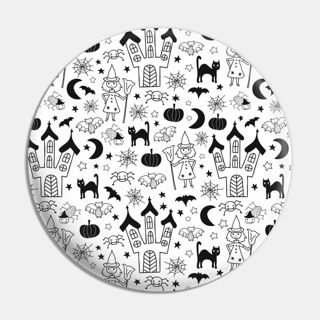 Halloween Night Black On White Pin by Sandra Hutter Designs