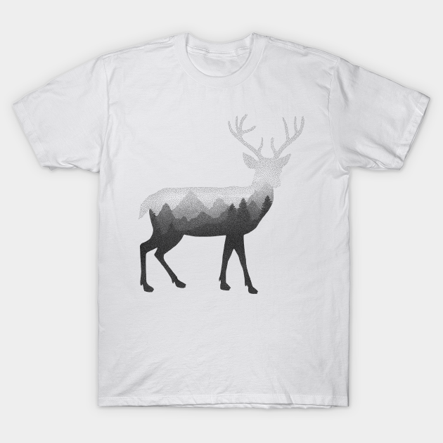 Dramabite Deer Stag Elk Double Exposure Surreal Wildlife Animal - Deer - T-Shirt