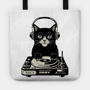 Black Cat DJ Crazy Vintage Funny Cat Tote