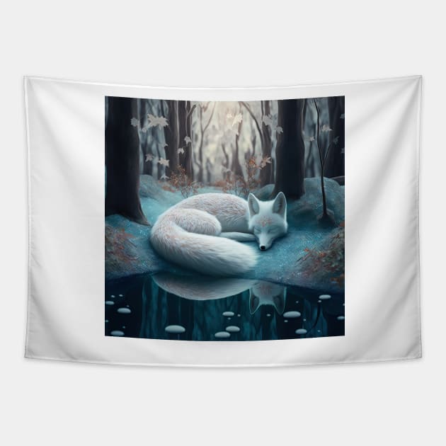 Winter Snow Fox #001 Tapestry by thewandswant