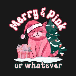 Pink Christmas Sarcastic Cat Humour T-Shirt