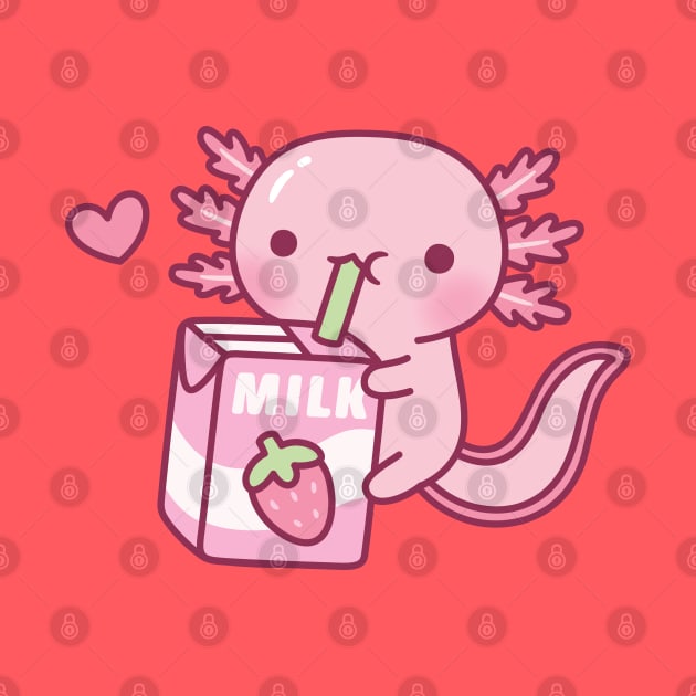 Cute Axolotl Drinking Strawberry Milk Doodle by rustydoodle