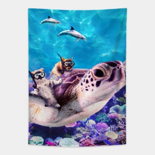 Cute Funny Cat Turtle Tapestry