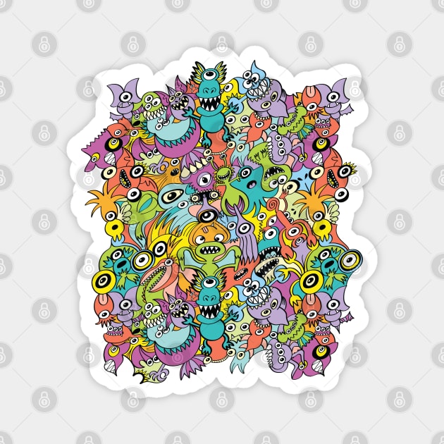 Aliens from every corner of the universe in an out of this world pattern design Magnet by zooco