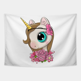 Cute unicorn with flowers. Tapestry