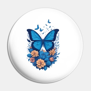 Blue Butterfly with Flowers Pin