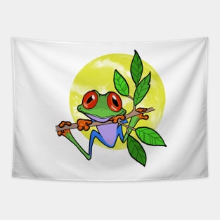 Moon Over My Froggy Cute Frog On A Branch Tapestry