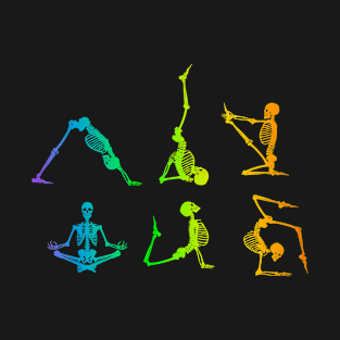 Funny Skeleton Yoga Poses Rainbow Skeleton Fitness T-Shirt