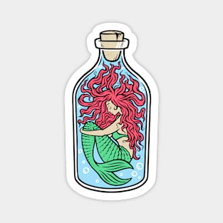 Retro Mermaid in a Bottle Cartoon Magnet