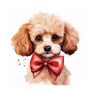 Cute Adorable Poodle Puppy Dog Wearing a Red Bow Tie T-Shirt