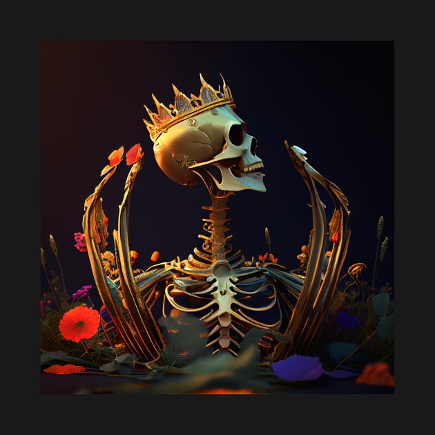 Skeleton in garden with golden crown by ramith-concept